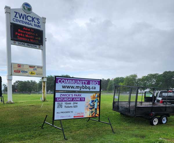 Mobile sign at Zwicks Park